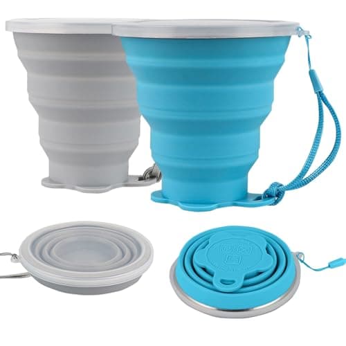 ddLUCK Silicone Collapsible Camping Cup, 320ml Foldable Travel Mug with Lid