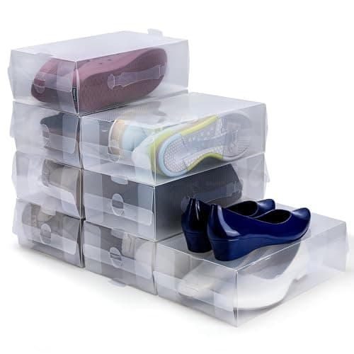 Kurtzy Shoe Storage Boxes (10 Pack) - Stackable Storage Boxes for Shoe/Trainer Storage - Plastic Shoe Organiser Box Set for Men/Women - Travel Shoe Boxes - Clear