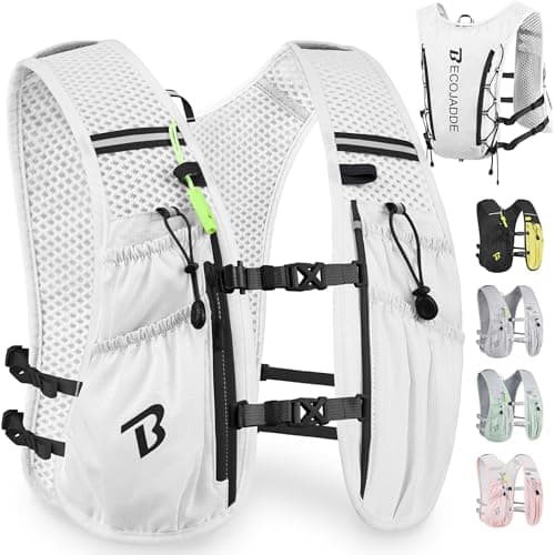 BECOJADDE Running Vest Women 5L Hydration Backpack Lightweight for Mens Womens, Running Backpack Hydration Pack for Marathon, Trail, Cycling, Hiking, Jogging, White