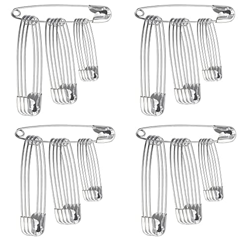 Safety Pins Assorted Sizes 27mm 34mm 38mm - First Aid Safety Pins for Clothes & First Aid Kit, Silver Nickel Plated - Medium, Crafts, Sewing, Hemming, Dressmaking, Quilting, Running Bibs