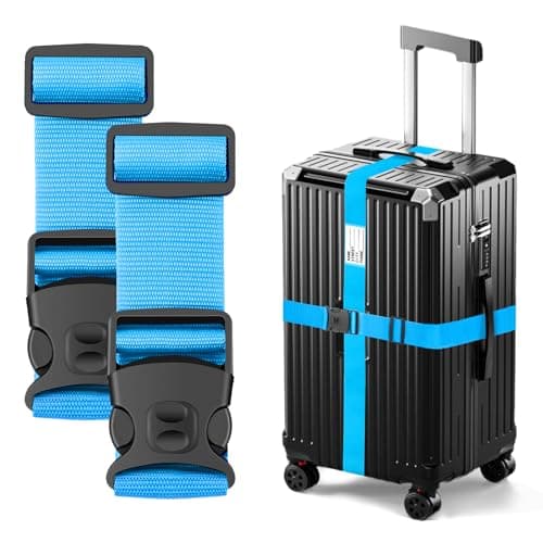 BILIONE Luggage Straps Adjustable Suitcase Straps, Lockable Against Accidental Opening, Easy to Identify Travel Accessories, Add a Bag Connector Holds Suitcase Together (2-Sky Blue)