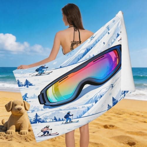 Leichong 3D Ski Goggles Beach Towel Microfiber Soft Quick Dry for Adults, Sport Bath Towel Lightweight Soft Absorbent for Travel Swimming Pool Sports, 75 x 150 cm