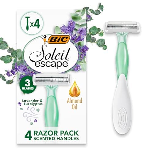 BIC Soleil Escape 3 Blade Womens Disposable Razor Pack of 4 with Lavender and Eucalyptus Scented Moisturizing Strip