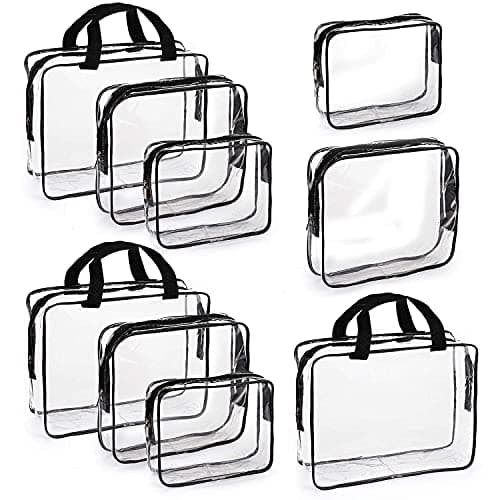 Yesland Set of 9 Makeup Bags, TSA Approved Clear Toiletry Bag Set, Waterproof PVC with Zipper Handle Portable Travel Luggage Pouch