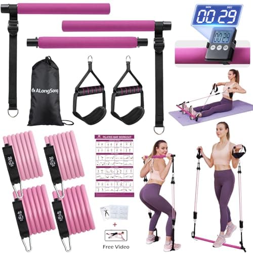 AlongSong Pilates Equipment, Resistance Band Set Men Women with Pilates Bar