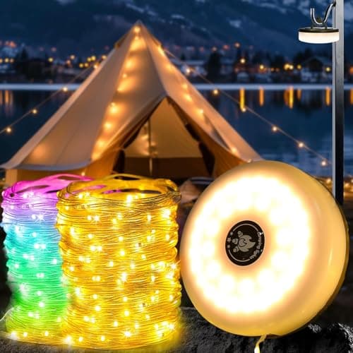 GCCATE 10M Camping String Lights Retractable Fairy Lights, Coloured