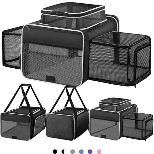 Top and 2 Sides Expandable Pet Carrier 17x11x9.5,TSA Airline Approved Small Dog Carriers for Small Dogs,Soft-Sided Cat Carrier with Self-Locking Zippers for Kitten,Rabbit,Puppy,Guinea Pig Black White