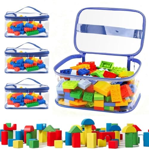 Honosen 3 Pcs Toy Storage Bags, Clear Toy Zipper Organiser Bags with Handle