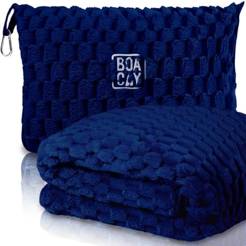 BOACAY Packable Travel Blanket for Aeroplane, Car - Compact Office Blanket - Portable Pillow for Adults, Children with Case, Luggage Sleeve, Backpack Clip