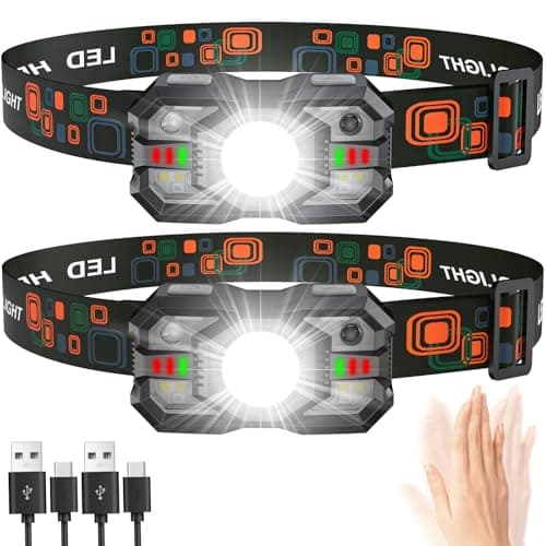 LED Head Torch Rechargeable ,【2 Pack】Super Bright 2000LM Headlamp, 20H Runtime 5+1 Modes Adjustable Headtorch with Motion Sensor, Waterproof Headlight with Red Light for Camping Fishing Cycling Hiking