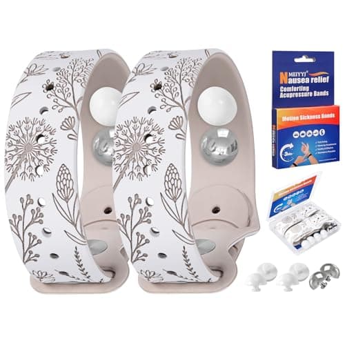 MEIYYJ Travel Sickness Bands Motion Sickness Bands for Adults Adjustable Acupressure Anti Sickness Wristbands for Car Sea Morning Sickness-White/Starlight