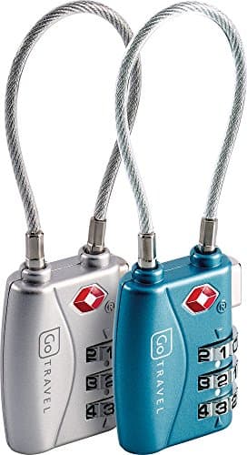 Go Travel TSA Combination Luggage Lock - Ultra Strong Cable - Twin Pack