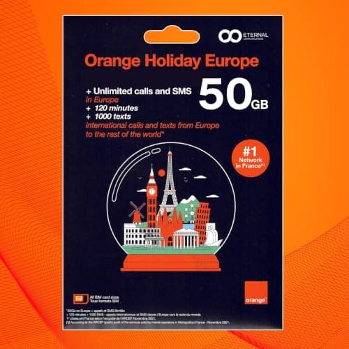 Preloaded Orange Travel Sim Card Now with 30GB of 4G Data, Unlimited Calls & Texts in Europe, 120 mins + 1000 SMS from Europe to Worldwide (Lasts for 14 Days). Tethering Allowed