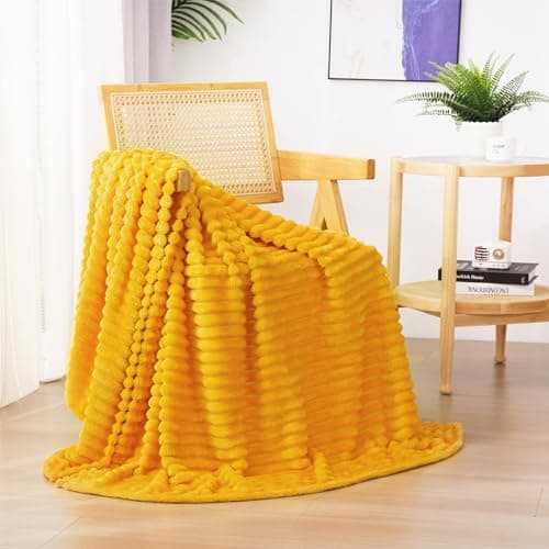 Linecooo Gold Fleece Throw Blanket 50”×60” for Couch Sofa Livingroom