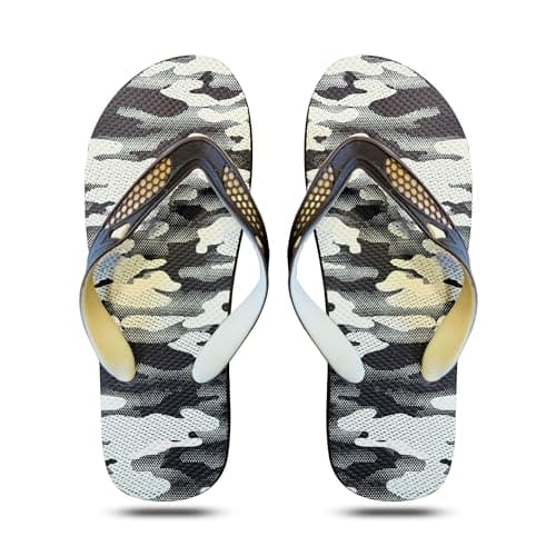 LEDSone Women Toe Post Flip Flops Rubber Lightweight Beach Summer Slippers Camouflage Design Beach Comfortable Thong Sandal (Coffee, UK Footwear Size System, Adult, Women, Numeric, Medium, 11)