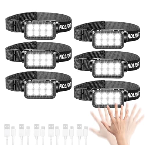 VZZNN 6 Pack Rechargeable Headlamp Flashlight, 8 LED 2500 Lumen Ultra-Light Bright Headlight with Motion Sensor, Waterproof Lightweight Head Lamp for Adult