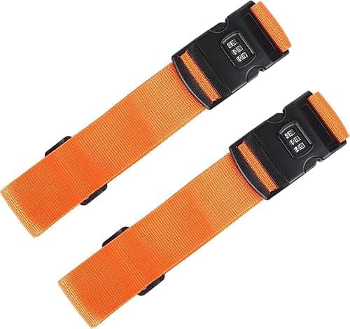 Luggage Straps for Suitcases Strap Suitcase Belts - 2 Heavy duty Luggage Straps - Adjustable Suitcase Straps - Premium Accessory for Travel Bag Closure for winter summer holiday (Orange with Lock)