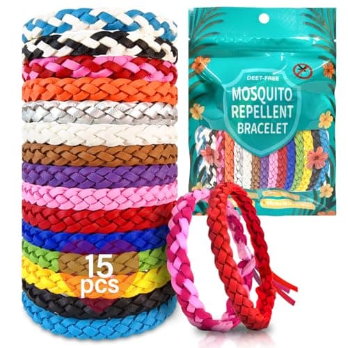 Audasi Mosquito Repellent Bracelet 15 Pack, Adjustable Leather Mosquito Bands Natural Insect Repellent Wristbands for Adults and Kids 300 Hour Insects Protection Wristbands Tools