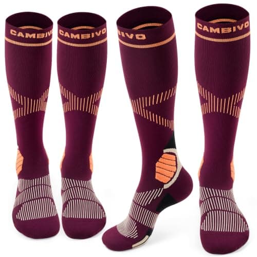 CAMBIVO 2 Pairs Compression Socks for Women & Men, 15-20mmHg Flight Socks, Graduated Support for Plantar Fasciitis Relief, Running, Pregnancy, Nurses, Travel Essentials