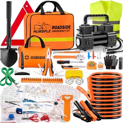 HLWDFLZ Car Emergency Kit - Portable Air Compressor, Roadside & Winter Travel Assistance, Safety Kit for Cars & Trucks (Orange)