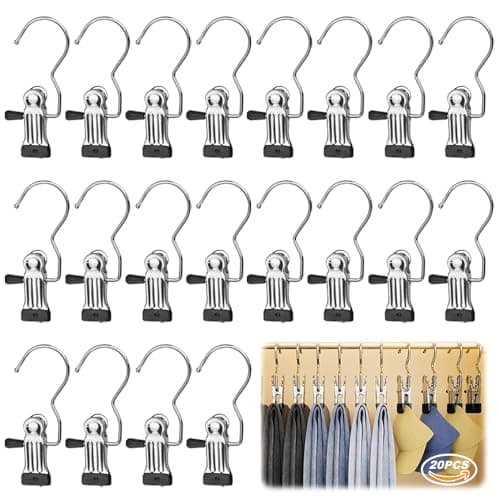 Ultimate 20-Pack Portable Clothes Pegs | Space-Saving Clip Hangers | Travel Pegs for Washing Line with Heavy-Duty Metal Hooks & Non-Slip Clips | Foldable Drying Rack Solution for Travel, Camping