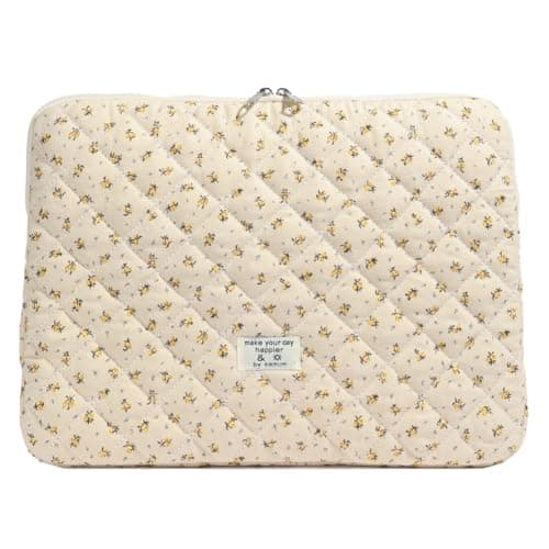 CHAMAIR Puffy Laptop Sleeve 15 Inch Cute Laptop Case Floral Quilted Laptop Sleeve Cute Aesthetic Cover Case 14'' 15'' (Yellow 15in)