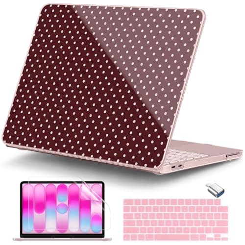 DONGKE for MacBook Neo 13 Inch Case 2026 (Model A3404, A18 Pro chip), Stylish Pattern Protective Hard Shell with Screen Protector, Keyboard Cover & USB-C Adapter - Burgundy Polka Dots