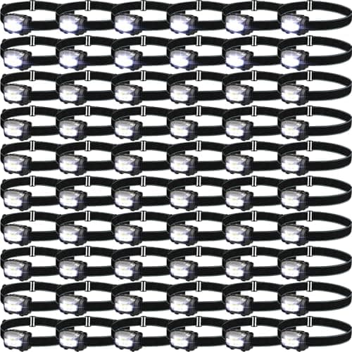 Macarrie 60 Pack LED Headlamps Bulk, Ipx4 Waterproof 3 Modes, Black