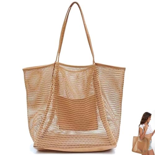 HAORQEE Extra Large Mesh Beach Tote Bag, Lightweight Foldable with Zip