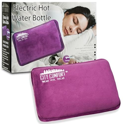 Rechargeable Electric Hot Water Bottle Heat Pad 6 Hour Warmth Temperature Control Detachable Lead Cosy Bed Warmer Hand Warmer Pouch Gifts (Purple)