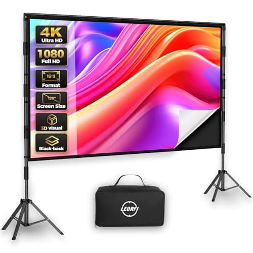 Outdoor Projector Screen with Stand: LEORFI 120 inch Black Backing Projection Screen Indoor - Upgraded Movie Screen 16:9 4K HD - Wrinkle-Free Lightweight Movie Screen with Carry Bag for Backyard Night