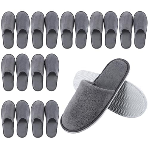 Defresit 10 Pairs of Towelling Hotel Slippers, Non-Disposable Deluxe Closed Toe Spa Slippers, Washable and Foldable Winter Slipper s for Spa, Party Guest and Travel(Grey)