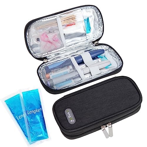 SUNMON Insulin Cooler Travel Case, Compact Medication Organiser Compatible with Wegovy, Mounjaro & GLP-1 Pens, 2 Reusable Ice Packs, Medicine Cool Bag (4-6H Cooling, Black)