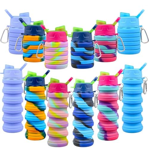 12 Pack Collapsible Water Bottles Bulk for Kids, 500 ml Silicone Bottles