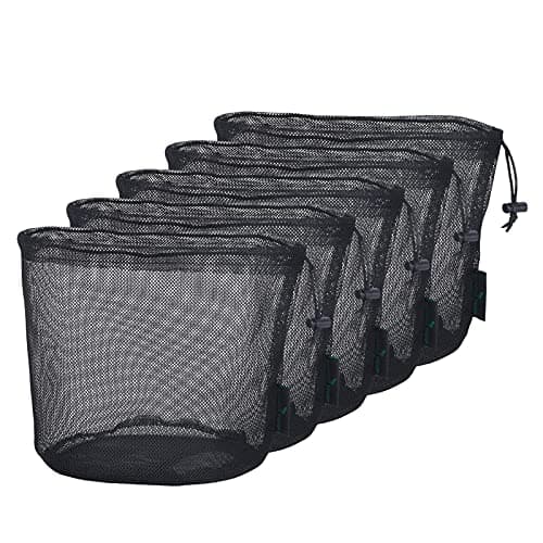 iBasingo Black Drawstring Mesh Bags Nylon Stuff Sack 5-Pack BVP04