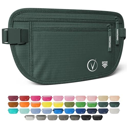 Vantamo Bum Bag with RFID, Ultra-Thin Money Belts for Travel Hidden Men, 2 Compartment Fanny Pack for Women Fits Passport & Phone to Protect Valuables, Waist Bag for Traveling, Hiking & Walks