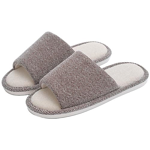 JIJIe Slippers Linen Indoor Slippers for Men and Women, Anti-Slip Summer Slippers (Brown EU44/45 UK9/10