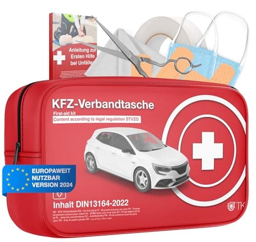 3 x first aid kit for cars including additional instruction book - first aid kit car according to current standard 2024 - DIN13164 - First Aid Kit - Social Packed