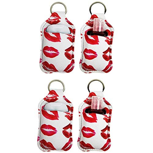 RANXIZY 4 Piece Hand Sanitizer Bottle Holder Keyring Neoprene Keychain for 30ML Gym Shampoo Lotion Soap Perfume and Liquids Travel Containers,Lips