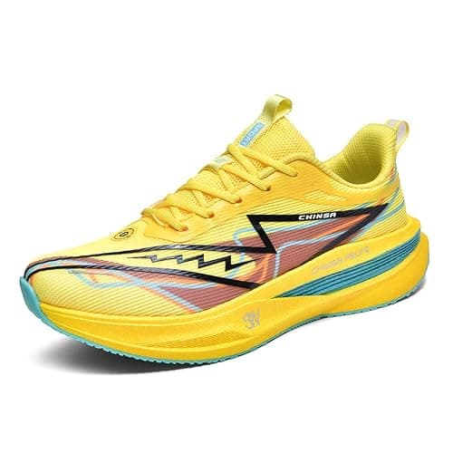 Wide fit Running Trainers Mens Trainers Comfortable Walking Shoes Lightweight Running Shoes Flat Feet Plantar Fasciitis Outdoor Trail Running 6-36UK Yellow