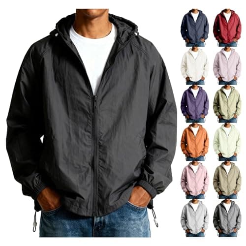 Anbiryeik Men Waterproof Jackets with Hood Lightweight Packable Rain Jacket Softshell Summer Windproof Raincoat Portable Windbreake Outdoor Pullover Top for Hiking Running Cycling Walking Black XL