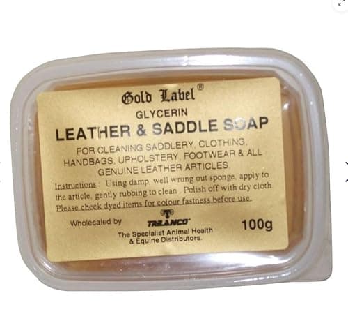 Gold Label Saddle Soap, - Hard Glycerin soap Bar - Ideal to use for cleaning saddles, handbags, upholstery, footwear and all genuine leather products. (100g)