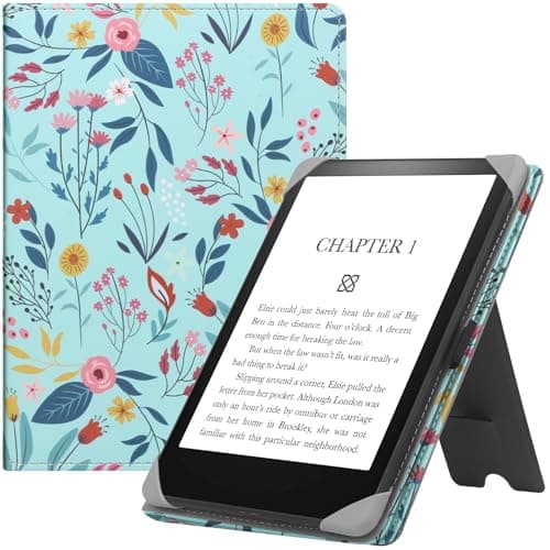 HGWALP Universal Stand Case for 6/6.8/7 inch paperwhite, PU Leather Stand Cover with Handstrap Compatible with All 6" 6.8" 7" Kindle Paperwhite/Colorsoft/Kobo/Pocketook/Sony eReaders-Spring Bloom