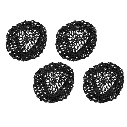 CIYODO Women Mesh Crochet Hair Net 4 Pack Cloth Sleep Cap Black