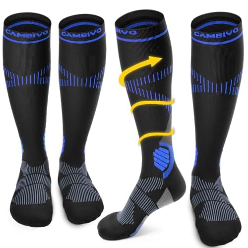 CAMBIVO 2 Pairs Compression Socks for Women & Men, 15-20mmHg Flight Socks, Graduated Support for Plantar Fasciitis Relief, Running, Pregnancy, Nurses, Travel Essentials