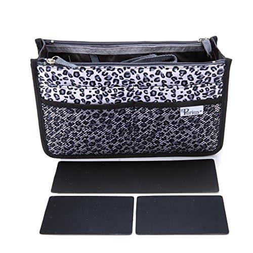 Periea 'Chelsy' Premium Handbag Organiser Insert: Structured Travel Pouch for Tote Bag, Purse Insert for Efficient Bag Organisation - Small, Leopard Silver