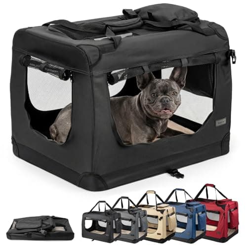lionto Foldable Dog Crate for Travel and Car, 70 x 52 x 50 cm, Black