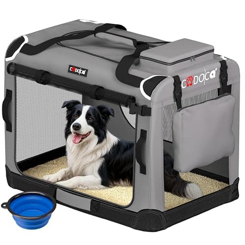 CADOCA Dog Crate Carrier, Car Foldable Travel Cage + Bowl, XL Light Grey