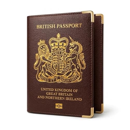 BML British Passport Holder Cover PU Leather Travel Wallet UK Passport Protector Case Slim Travel Document Holder with Metal Corners for Men Women Holiday Travel Accessories (Brown)