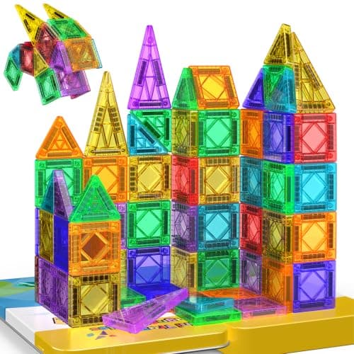 Mini Magnetic Tiles Travel Set 43 PCS – Magnetic Building Blocks with Metal Storage Box, Boys Girls Toys Age 3 4 5 6,Portable STEM Educational Toy